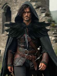 1件黑色哥特式仿羽毛披肩，适合角色扮演、化装舞会、复活节、狂欢节服装 - 黑色 - 查看 3