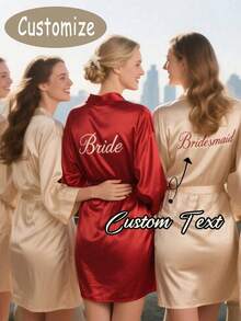 Customized Satin Bridal Robe, Half Sleeve Design, Customized Bridesmaid Bridal Robe, Personalized Satin Robe, Customized Bridal Robe, Bridesmaid Getting Ready Robe, Wedding Party Robe, Lace Trim Robe, Customized Name Robe, Bridal Robe Gift, Getting Ready Robe, Forever Love - Multicolor - View 1