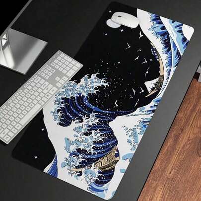 1pc Oversized Lock Edge And Wind Kanagawa Surf Inside Mouse Pad Non-Slip Desk Mat Gift Boyfriend Girlfriend