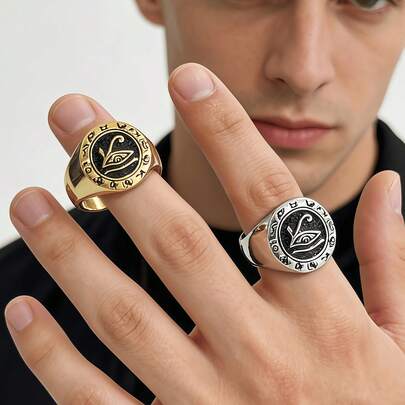 1 chiếc nhẫn nam bằng thép không gỉ "Mắt Horus" thời trang, cá tính, phong cách bí ẩn, mạ vàng 18K, bền, chống nước và chống phai màu, phù hợp để đeo hàng ngày và phối với nhiều trang phục.