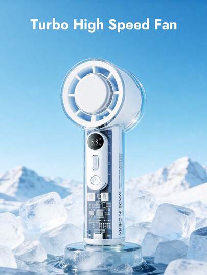 Portable Turbo Handheld Fan With Digital Display, USB Rechargeable Mini Personal Fan, 3000mAh Battery, High Speed Cooling For Travel/Camping/Outdoor