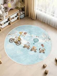 1pc Cartoon Animal Round Rug, Faux Wool Round Carpet, Decorative Rug, Bedroom Decor, Small Rug, Suitable For Bedroom, Living Room, Bedside, Game Room, Home Decor, Area Rug, Washable Carpet - Multicolor - View 2