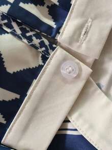 Camicia casual da vacanza estiva con stampa geometrica patchwork - Blu - Visualizzare 6