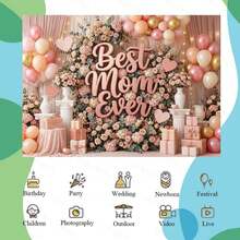 1pc 2D Flat Print Best Mom Ever Backdrop, 3D Effect Rose Gold Letter Floral Wall Background, Mom Birthday Backdrop, Mother's Day Party Photo Studio Props, For Outdoor Garden Decoration, Indoor Room Decoration, Durable Home Decor, Festival Decor, Perfect Gift For Mom - Màu 1 - Xem 5