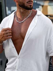 Áo sơ mi ngắn tay nam kiểu cổ điển dành cho kỳ nghỉ lễ - trắng - Xem 4