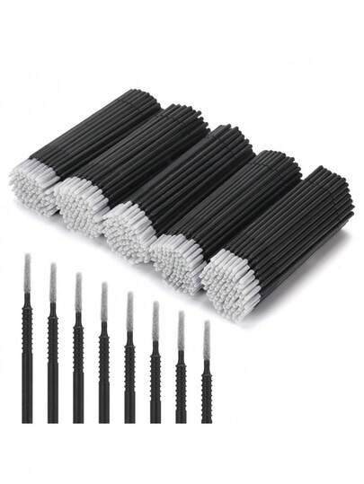500/400/200/100pcs Set White, Black, Pink And Purple Flexible Micro Brushes, Disposable Micro Applicator Wands For Eyelash Extension, Eyelash Glue Cleaning, Eyebrow, Eyeshadow, Spiral Brush