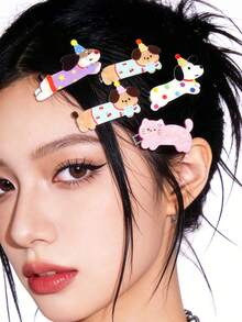 5 piezas Clips para el cabello con forma de animales de estilo Y2K, adecuados para sesiones de fotos femeninas - color - Ver 6