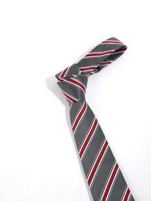 1 chiếc cà vạt nam kiểu retro màu xám và đỏ kẻ sọc - Xám - Xem 5