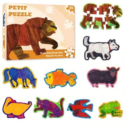 hoojojo 1 Hộp 34 Mảnh Ghép Hình Động Vật 9 Trong 1 Bộ Ghép Hình Giáo Dục Nhận Thức Montessori, Rèn Luyện Kỹ Năng Vận Động Tinh & Trí Nhớ, Ghép Hình Học Từ Vỡ, Đồ Dùng Học Tập Cho Cha Mẹ và Con Cái Trong Lớp Học, Chuẩn Bị Cho Năm Học Mới
