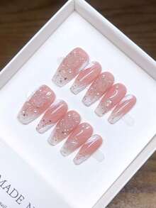 Uñas postizas rosas elegantes y de moda con decoración de perlas - Multicolor - Ver 14