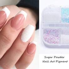 Superfine White Sugar Nail Glitter Powder For Christmas Snowflake Nail Art Design Sugar Shiny Effect Candy Glitter Flakes Pigment Dust Gel Polish Manicure Accessories DIY Crafts - trắng - Xem 2