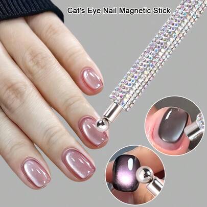 New AB Diamond Nail Art Cat Eye Magnet - Nail Magnet For Nail Art, Nail Magnet Tool For Nail Art, Beginner Nail Magnet Tool, Can Be Used For Various Styles Such As Slanted Cat Eyes, French Cat Eyes, And Gradient Cat Eyes. Nail Accessories, Nail Tools, Back-To-School Season, Nail Art, Nail Stickers, Nail Care Tools. Nail Magnet For Nail Polish And Glue, Suitable For Home Nail Art Salons And DIY.
