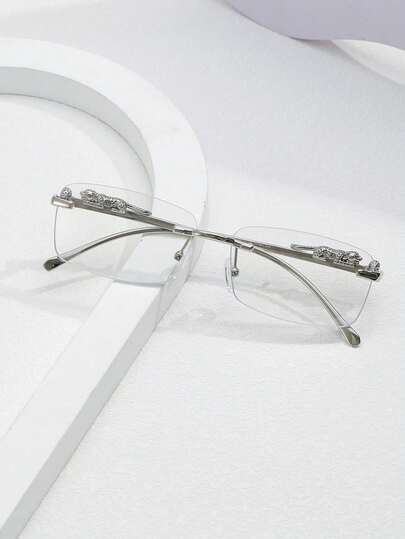1 Pair Men's Black Gunmetal Rimless Metal Leopard Retro Glasses Summer New Fashion Business Casual Suitable For Daily Wear
