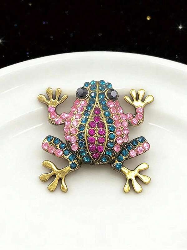 1pc Exquisite Creative Colorful Rhinestone Frog Brooch Accessory, Suitable For Summer Parties, Vacations, Gift For Friends