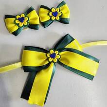 5 Sets Of Double Ribbon Neck Ties + 10 Pairs Of Women's World Cup Bows - 綠色和黃色 - 查看 3