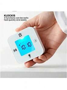 IKEA Reloj despertador luminoso y silencioso de estilo nórdico de 7 cm, decoración de escritorio cuadrada blanca multifuncional con termómetro y temporizador - Blanco - Ver 3
