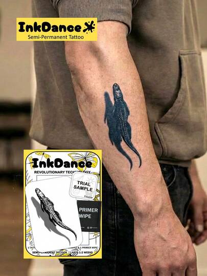 1套“鳄鱼”新技术纹身贴纸，临时纹身，半永久性，仿真纹身，防水持久，逼真设计，植物配方，墨水舞蹈礼物节日人体彩绘 X208