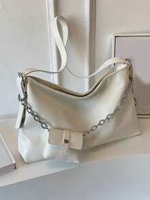 Unique Pattern Solid Color Women's Shoulder Bag, Versatile Fashion Handbag With Large Capacity, Suitable For Business Trip, Short-Distance Travel, Portable Storage Bucket Bag - White - View 5