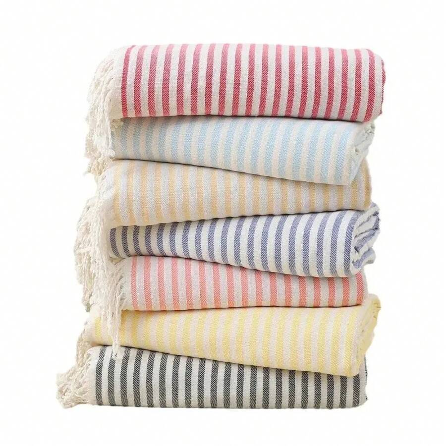 100x200cm Blue Stripes Tassel Turkish Beach Towel Extra Large Thickened Absorbent Fitness Fringed Bath Towel For Outdoor Use - Blue - View 1