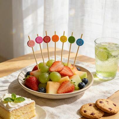 100pcs/Pack Cute Colorful Lollipop, 12cm/4.72in, Disposable Fruit Decor & Cocktail Tags, Suitable For Bar, Restaurant, Theme Party, Dessert, Cake And Fruit Platter Decoration