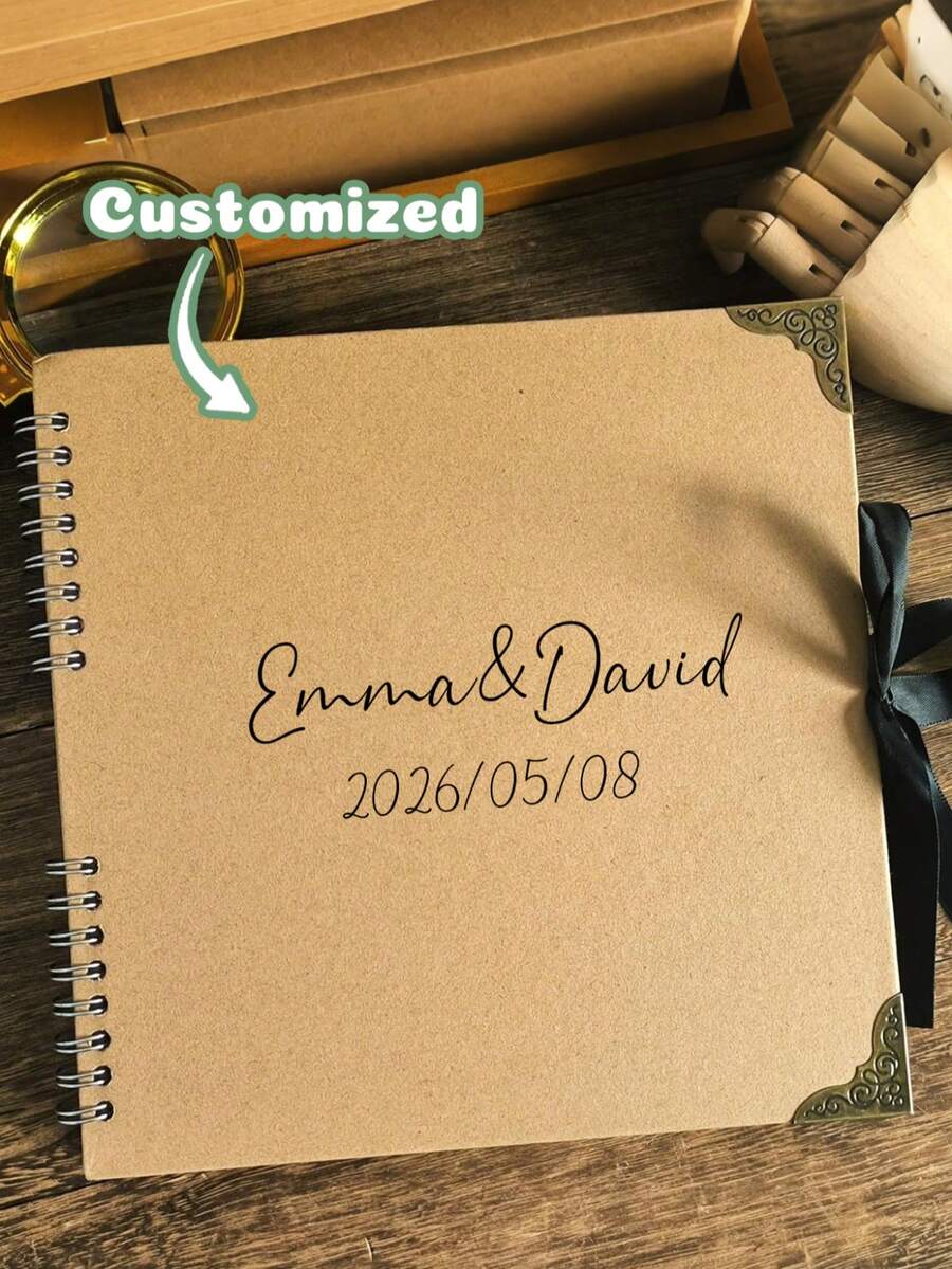 Personalisiertes Namens-/Fototagebuch, Retro Fotoalbum DIY Notizbuch, personalisiertes Notizbuch, individuelles Tagebuch mit Fotos, handgemachtes DIY Fotobuch, Retro Leder Fotoalbum, 30 Seiten/Buch, großer Kapazität kreativer Notizblock, selbstklebende Fotosticker, Geschenk für Freunde, geeignet für Hochzeit, Familie, Baby, Reisen (Fotocharaktere sind zufällige Dekorationsmuster) - Verschiedenfarbig - Übersicht 1