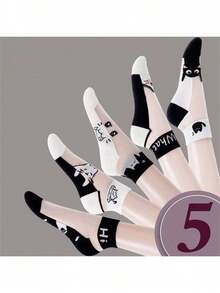 5pairs Women Cartoon Graphic Cute Ankle Socks For Summer - Multicolor - View 2