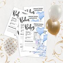 10/30 件套浴室游戏和活动套装，包含预测和建议卡、蓝色气球大象性别揭晓游戏卡、可打印派对填空设计、给爸爸妈妈的祝福、现代简约设计 - 彩色 - 查看 4