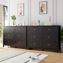 Gaderth 6 Chest Of Drawer Dresser, Wood Storage Double Dresser With Deep Drawers,Modern Wood Organizer Storage Cabinet With Drawers For Bedroom, Living Room, Entryway - 黑色 - 查看 5