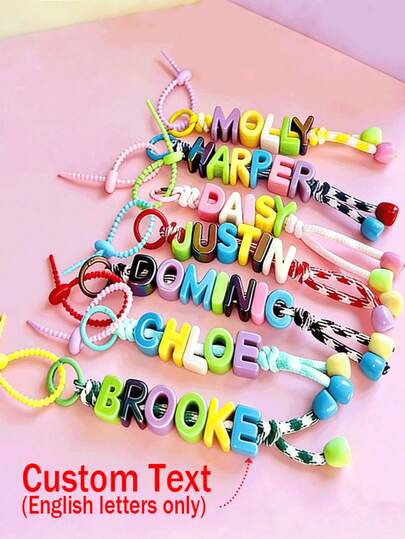 [Custom] 1pc Handmade Woven Keychain, Colorful Acrylic Beaded, Colorful Strap, Customized Small Accessory, Customized Exclusive Letter, Back To School Gift, Birthday Gift