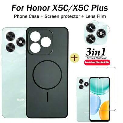 Funda protectora mate 3 en 1 para Honor X5C Plus, que incluye película de vidrio templado + película protectora de pantalla + película protectora de lente
