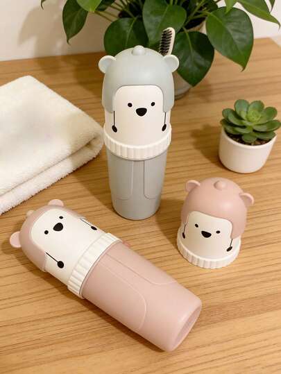1pc Portable Travel Toothbrush Case With Bear Pattern And Cover, Toothbrush Storage, Toothbrush Container, Travel Toothpaste Cup, Cute Toothbrush Cup, Couples Toothbrush Cup, Toothbrush Box, Toothbrush And Cup, Toothpaste Rack, Compact Sanitary Wash Accessories Storage Box For Travel, Cute Ladies Toothbrush, Premium Toothbrush, Essential Travel Toothbrush, Toothbrush Protector, Bathroom Toothbrush Holder, Bathroom Toothpaste Rack, Bathroom Toothbrush Storage Rack, Toothbrush Organizer