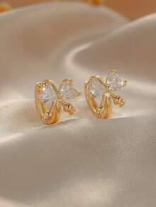 1 Pair Elegant Bow Earrings, Inlaid With Zirconia Hypoallergenic Material, Suitable For Daily Wear And Party Accessories, Showcasing Sweet Feminine Charm, An Exquisite Gift Choice For Weddings, Valentine's Day, Birthdays, Mother's Day - Gold - View 6