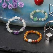 Bộ 3 chiếc nhẫn phong cách Bohemian làm từ đá thạch anh tím tự nhiên, mã não xanh và ngọc trai nước ngọt, được làm thủ công bằng chất liệu co giãn, có thể đeo chồng lên nhau và rất đa năng. - Nhiều màu - Xem 6