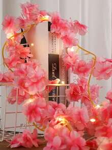1个LED人造樱花花环，Majisu人造白色和粉色樱花花环，带LED灯，电池供电，开关控制，塑料材质，不含电池，适用于家居、房间、卧室、花园、庭院装饰，情人节、母亲节、婚礼派对装饰 - 暖白色 - 查看 4