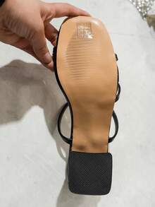 Women's Minimalist Open Toe High Heel Slip-On Sandals, 5.5cm Chunky Heel, Suitable For Commuting And Party Wear - Black - View 6