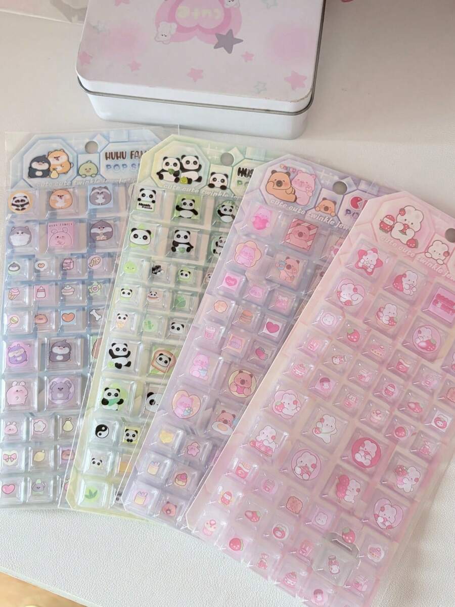 可爱方形水晶贴纸套装 - 闪亮3D钻石形自粘贴纸，适用于DIY手工、水瓶、日记本和文具 - color - 查看 1