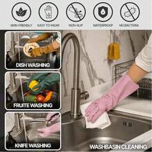 3 pares de guantes de goma reutilizables, impermeables y antideslizantes para lavar platos y limpiar en el hogar, guantes de cocina de MAMISON - multicolor - Ver 4