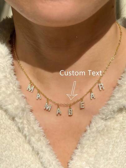 1 chiếc vòng cổ chữ cái mạ vàng đính đá Cubic Zirconia tối giản, vòng cổ chữ cái đơn giản tùy chỉnh tên, vòng cổ mặt dây chuyền MAMA bằng thép không gỉ, quà tặng thời trang cho mẹ, mùa thu, đơn giản, thường ngày, cổ điển, độc đáo, quà tặng lý tưởng cho bạn gái