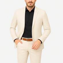 Men's Microfiber Gabardine Tailored Suit - Màu be - Xem 18