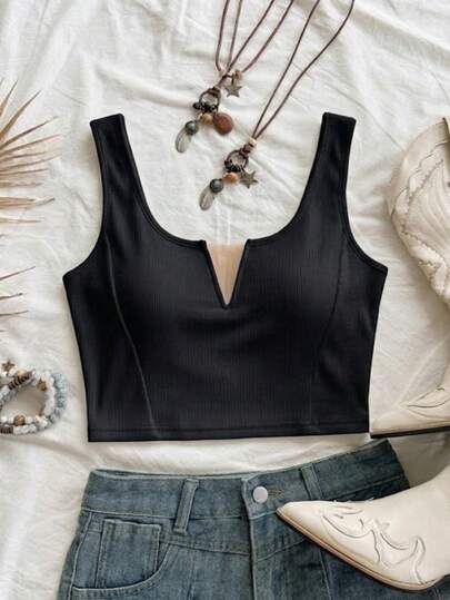 Cropped Plus Size em Malha Canelada com Decote Transparente  Simples