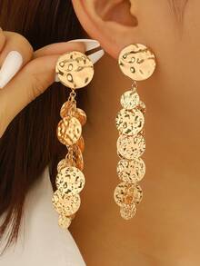 Pendientes largos y redondos de estilo retro personalizados - Dorado - Ver 1