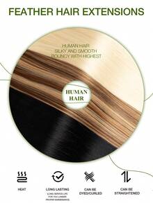 Extensiones de Cabello con Punta de Pluma Invisible, Extensiones de Cabello Humano No-Remy con Línea de Pesca Natural Invisible para Coser y Micro Loop, Adecuadas para Todas las Mujeres y Etnias, Volumen y Brillo de Grado de Salón, Accesorio de Cabello Versátil - Multicolor - Ver 9