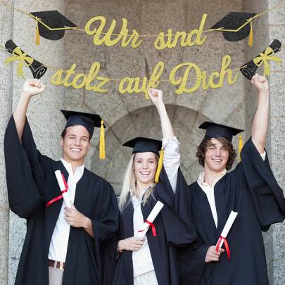 1 Set German "Congratulations On Graduation" Gold Glitter Party Banner With Graduation Cap And Diploma Design Elements, Suitable For Graduation Season, Graduation Party, Room Decoration, German Graduation Season Party Banner