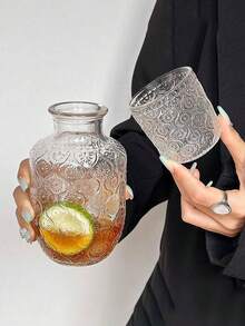 Bộ ly thủy tinh dập nổi: 1 bình và 1 ly [540ml + 145ml] - Lý tưởng cho các loại cocktail đặc biệt, nước chanh, trà đá, đồ uống pha chế và cà phê. - Nhiều màu - Xem 1