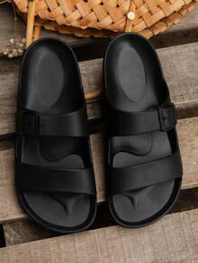 Women's Adjustable Buckle Slide Sandals, Versatile Comfortable Slippers For Outdoor, Vacation, Home Indoor Wear, All Season - Black - View 5