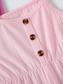 3pcs Young Girls' Fashion Solid Color Ribbed Floral Print Camisole & Pants Set - Hot Pink - View 4