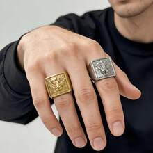 1枚狮头嘻哈复古哥特风个性休闲男士戒指，316不锈钢材质，18K真空镀金，经久耐用，防水防褪色，适合日常通勤、商务场合、街头派对、时尚搭配。 - 獅子頭男士戒指 - 查看 7