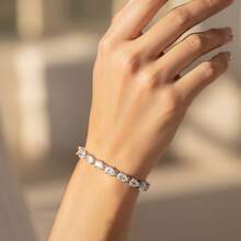 MDFUN Vòng tay tennis cổ điển mạ vàng trắng 18K | Đá Cubic Zirconia trắng hình giọt nước 4x6mm | Trang sức thời trang cao cấp đeo hàng ngày - Xem 4