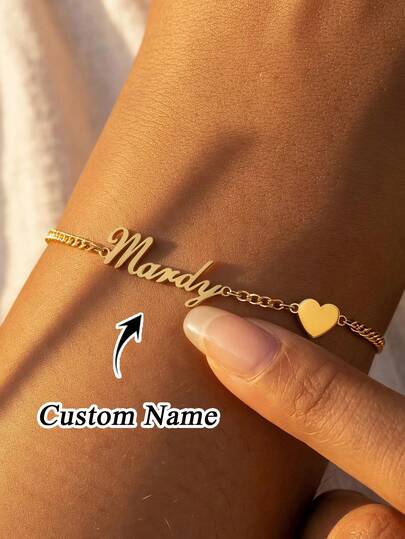 1pc Customized Elegant Gold-Plated Initial Necklace With Heart Pendant, Meaningful Friendship And Mother's Day Gift, Suitable For Girlfriend, Customized Name Bracelet, Personalized Mom Bracelet, Easter Gift