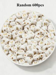 600/300/150颗鲜艳亚克力字母珠，4x7毫米扁平圆形字母吊坠，适用于DIY珠宝、手链、项链和工艺品 - 彩色 - 查看 33